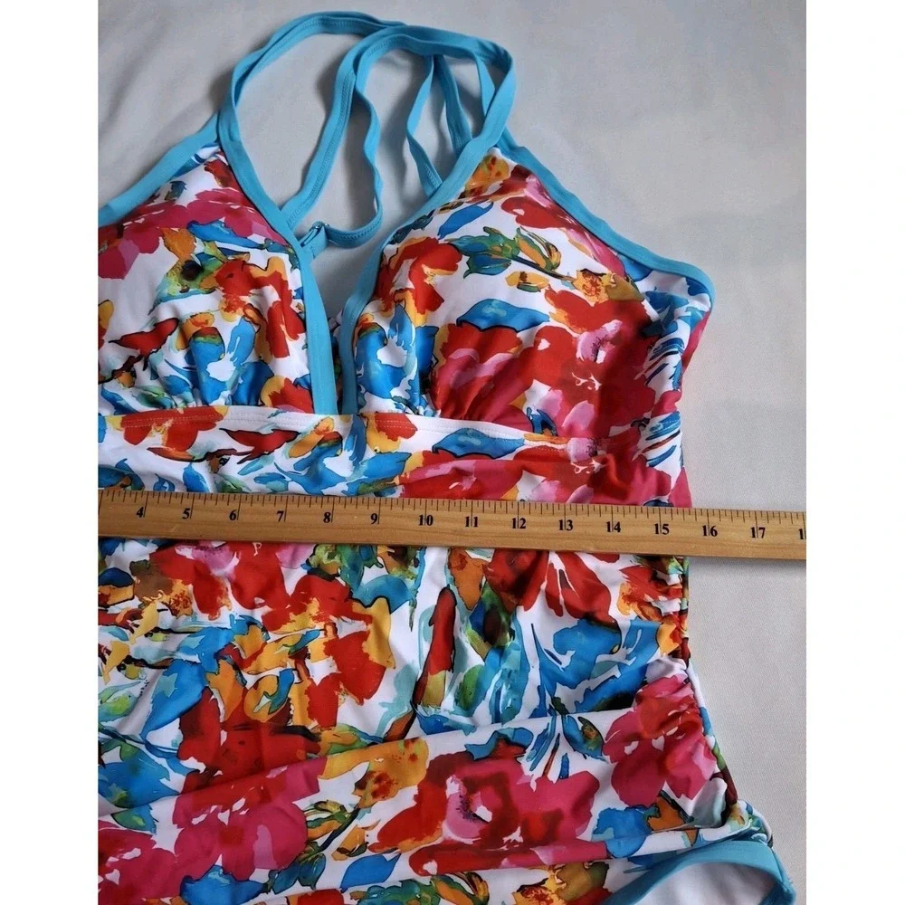 Women's‎ 2XL Floral Halter One-Piece Swimsuit Lined White Orange Red Blue
